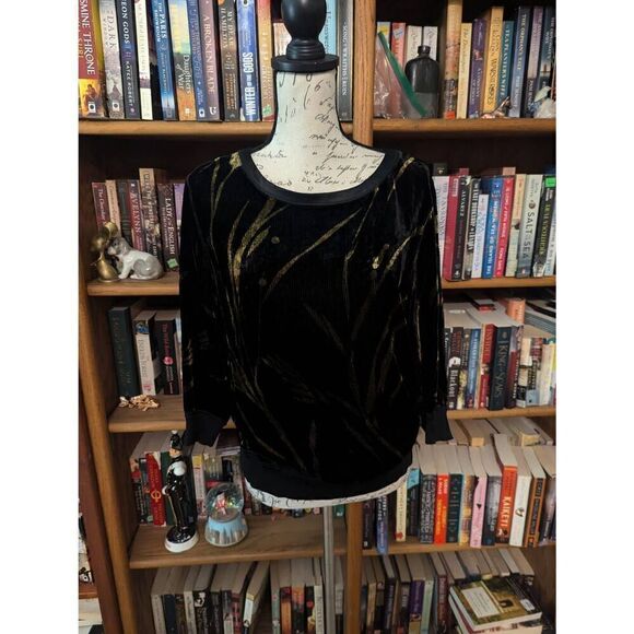 Lafayette 148 New York Tops - Lafayette 148 New York Black Gold Floral Velvet Long Sleeve Top Size Small